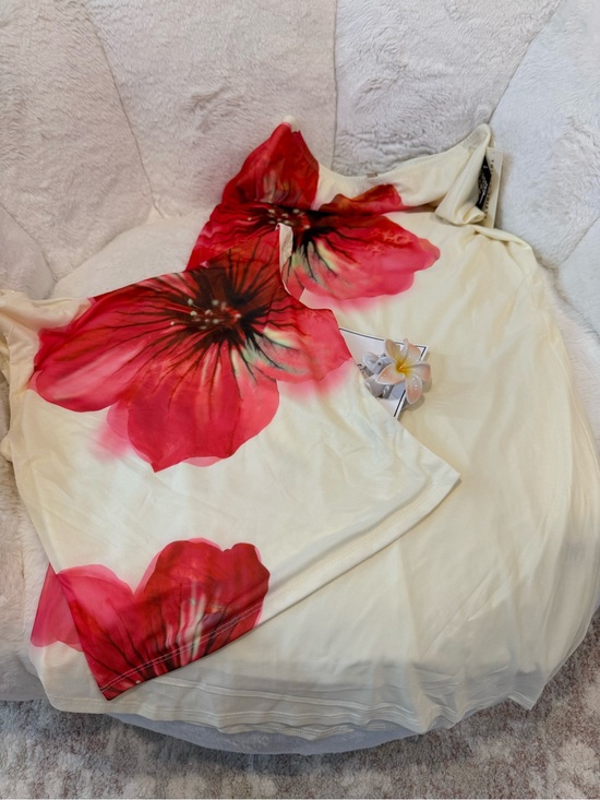 Dresses & Skirts - Cream Floral Maxi Dress with Bold Red Poppies